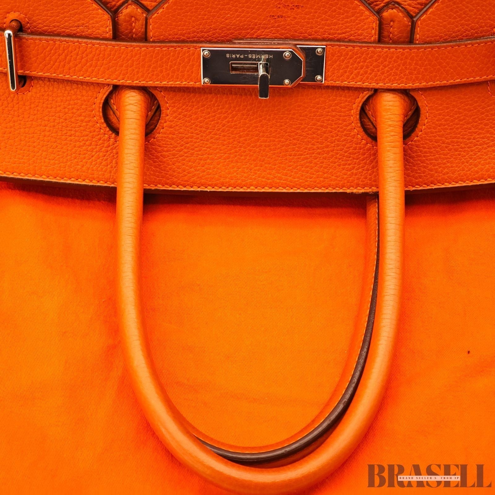 Hermes Shoulder Birkin 42 Taurillon Clemence Handbag Horizontal Orange silver