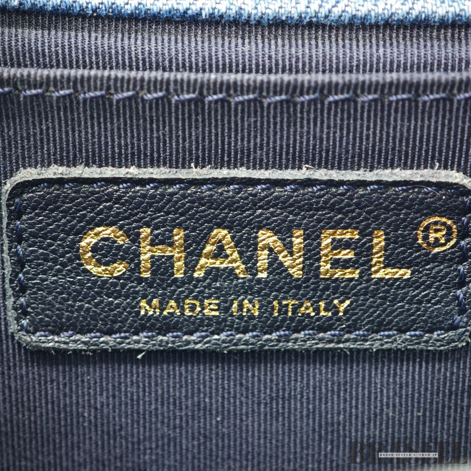 Chanel Boy Chanel Patchwork Chain Shoulder Bag Blue Gold Denim w/Box Dust Bag