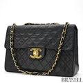 CHANEL Maxi Jumbo Matelasse Lambskin Flap Bag Black Quilted Shoulder Bag Women