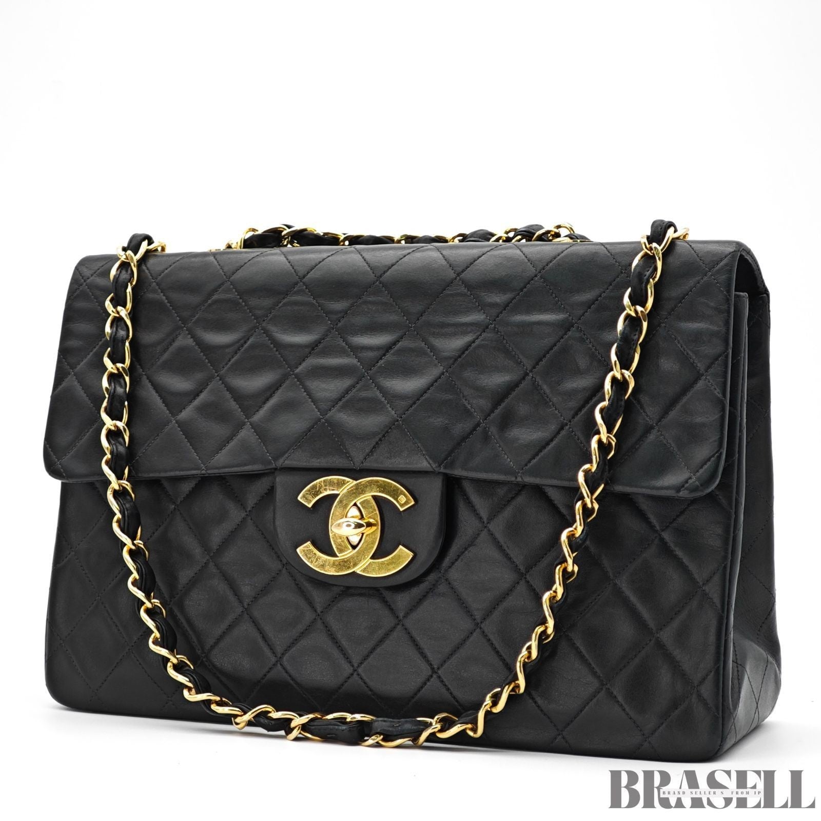 CHANEL Maxi Jumbo Matelasse Lambskin Flap Bag Black Quilted Shoulder Bag Women