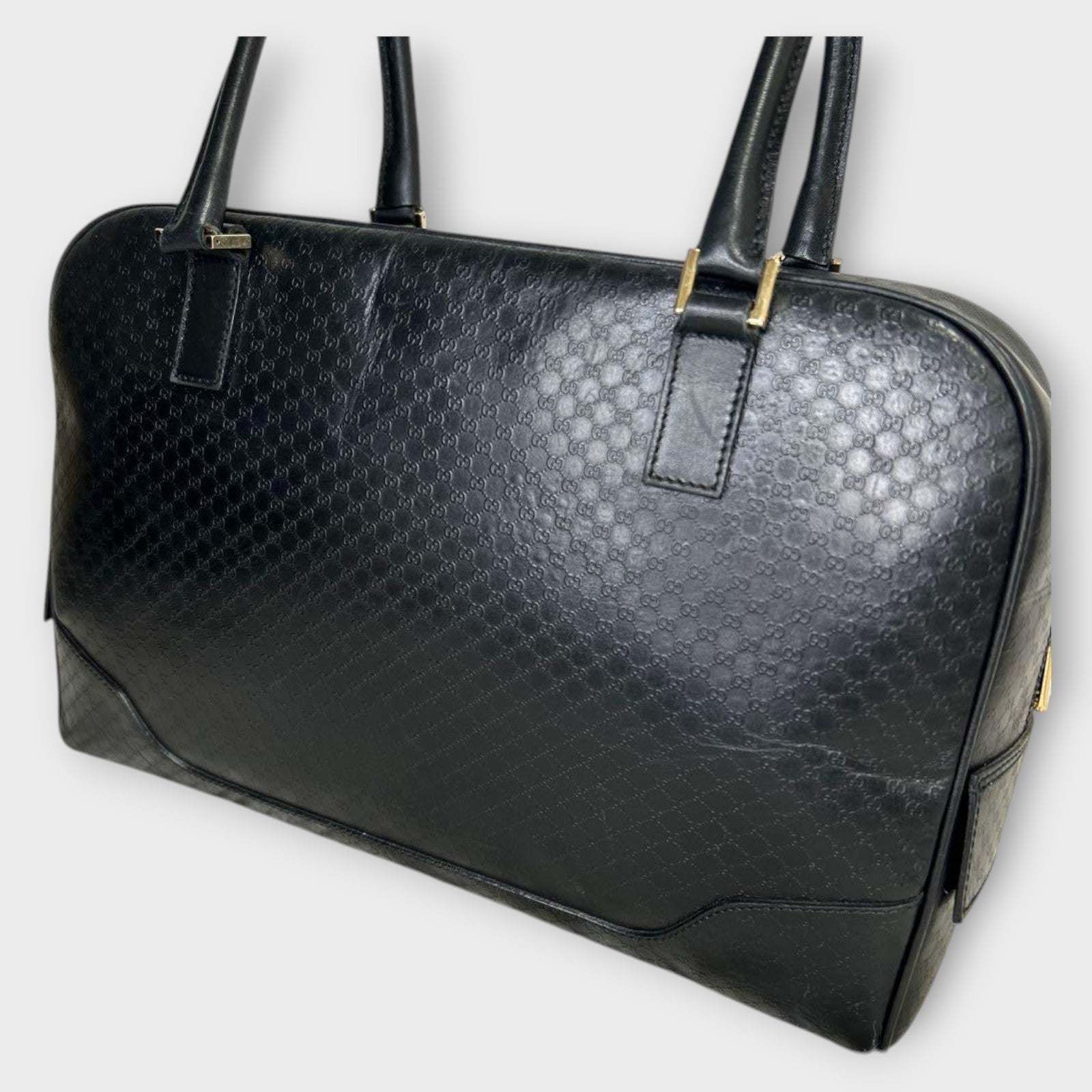GUCCI Mini Boston Bag Handbag Logo Microguccissima Black Leather