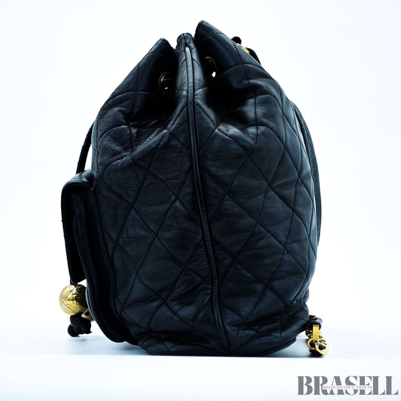 Chanel Vintage Matelassé Drawstring Backpack Rucksack Bag Black Women