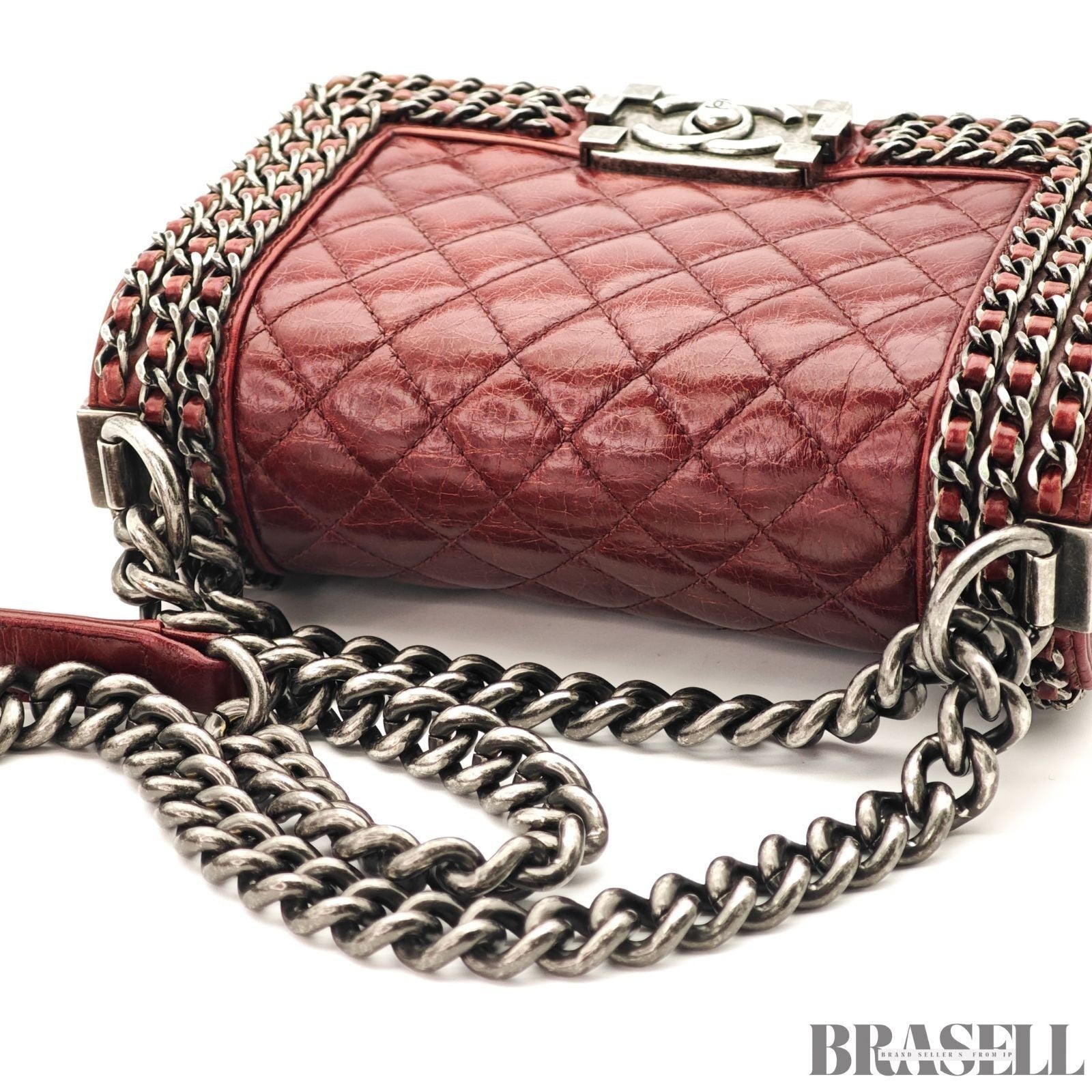CHANEL Boy Chanel A67086 Flap Shoulder Bag Small Bordeaux Leather Women's