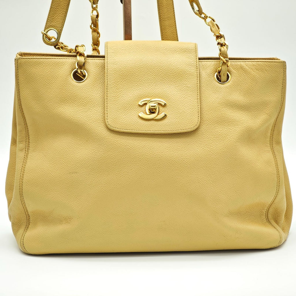 CHANEL Turnlock Chain Tote Bag Beige Women's