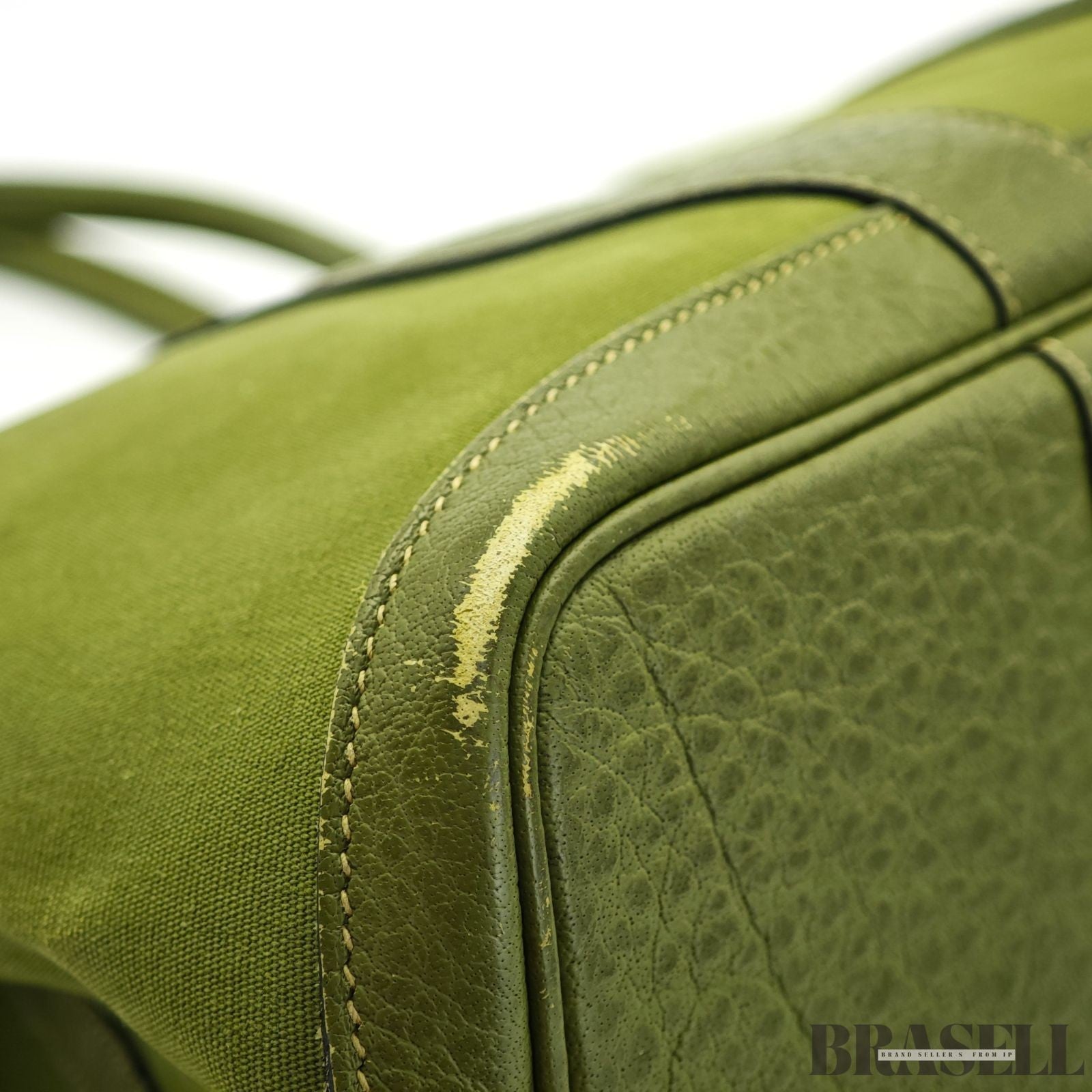 HERMES Garden Party MM Green Cobalt Canvas Leather Tote Bag Women’s