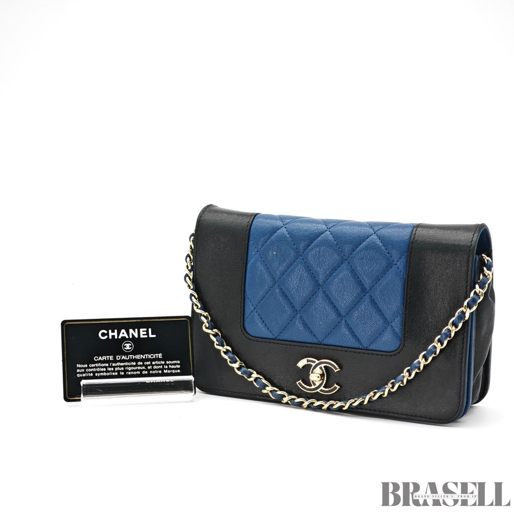 CHANEL CC Chain Wallet Shoulder Bag Black Blue Women's with Guarantee Card