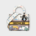 Dior Lady D-Lite Medium Handbag Shoulder Bag 2Way White Multicolor Canvas 【A】