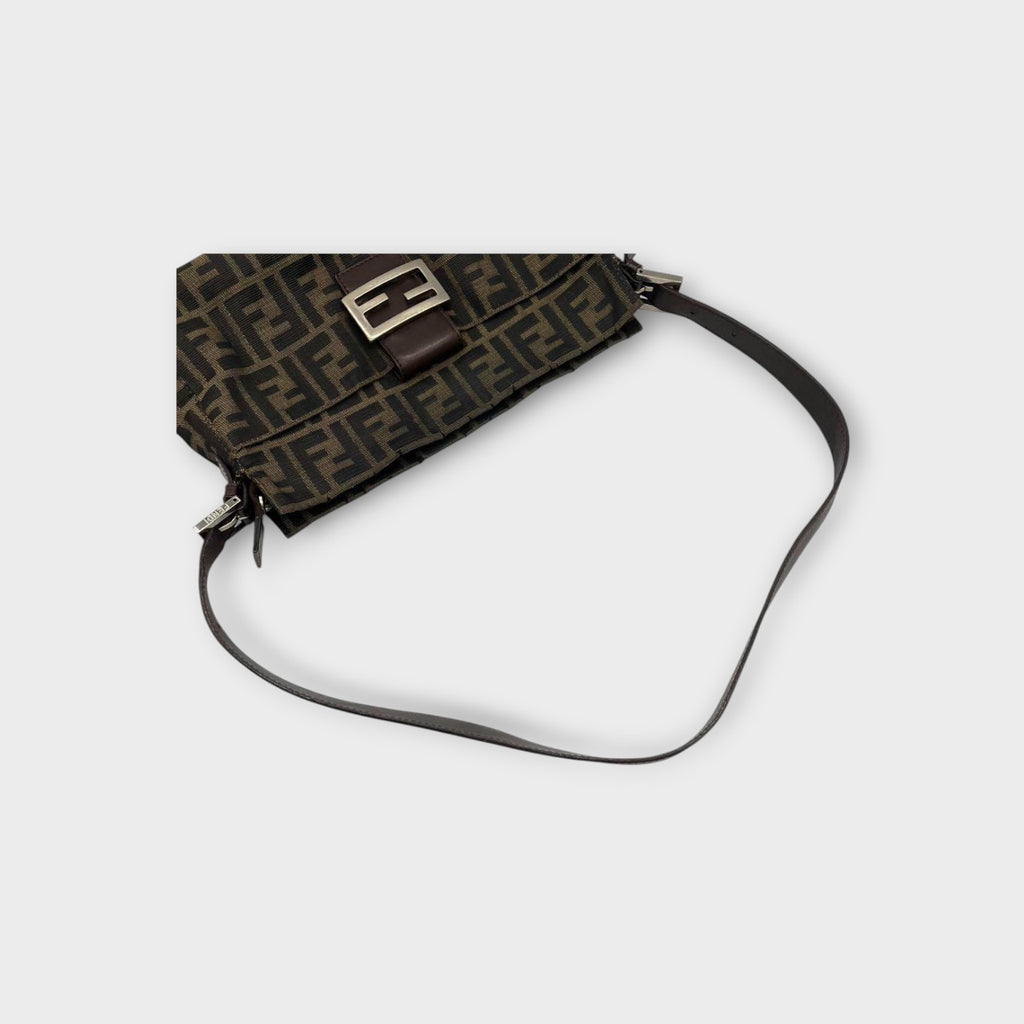 Fendi Mamma Baguette Zucca Pattern Shoulder Bag Brown Canvas Leather 【B】