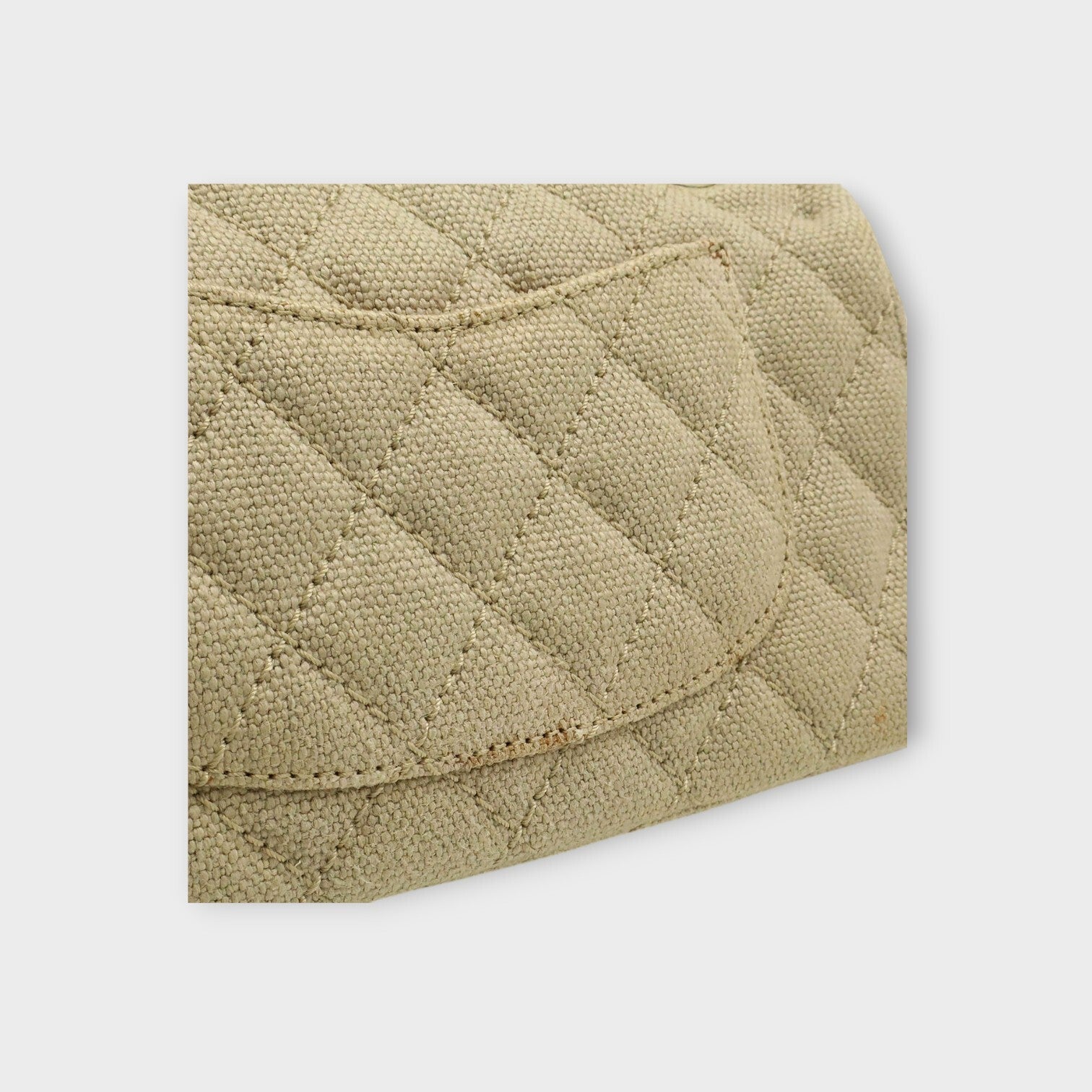CHANEL Matelassé Coco Mark Chain Shoulder Bag Linen Canvas Beige 【A】
