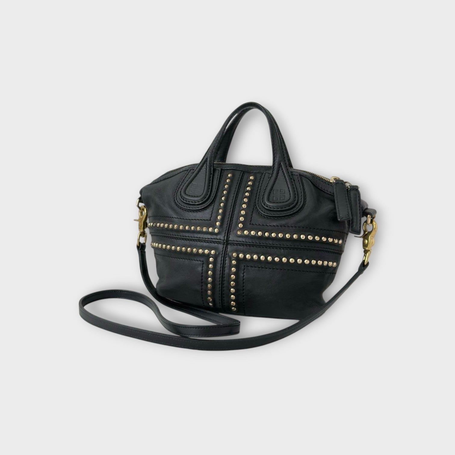 Givenchy Micro Nightingale 2Way Handbag Black Studs Leather Gold Hardware 【A】
