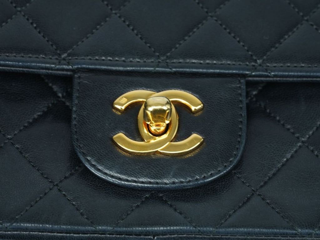 CHANEL Matelasse 25 Double Flap Vintage Chain Shoulder Bag Black Gold