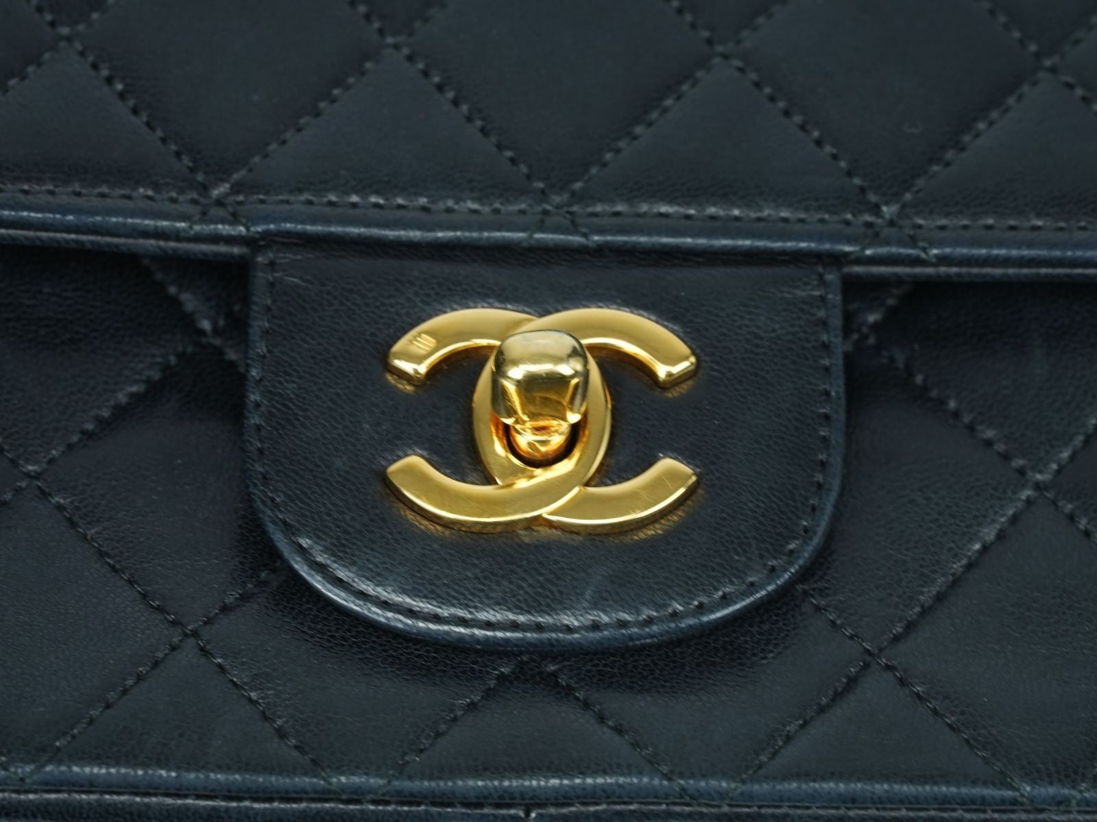 CHANEL Matelasse 25 Double Flap Vintage Chain Shoulder Bag Black Gold