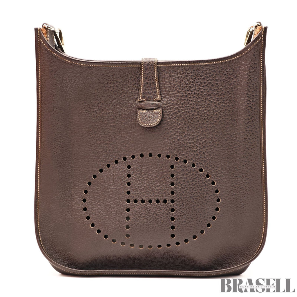 HERMES Evelyn 2 GM Punching H logo Shoulder Bag Brown w/Box Dust Bag Strap