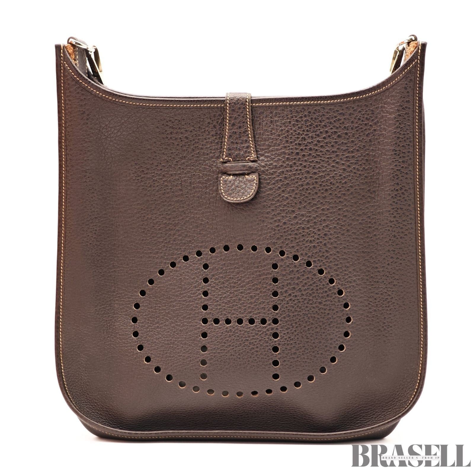 HERMES Evelyn 2 GM Punching H logo Shoulder Bag Brown w/Box Dust Bag Strap