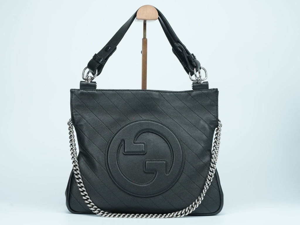 GUCCI Blondie Tote Bag 751518 Black Leather 2-Way Chain Shoulder Bag