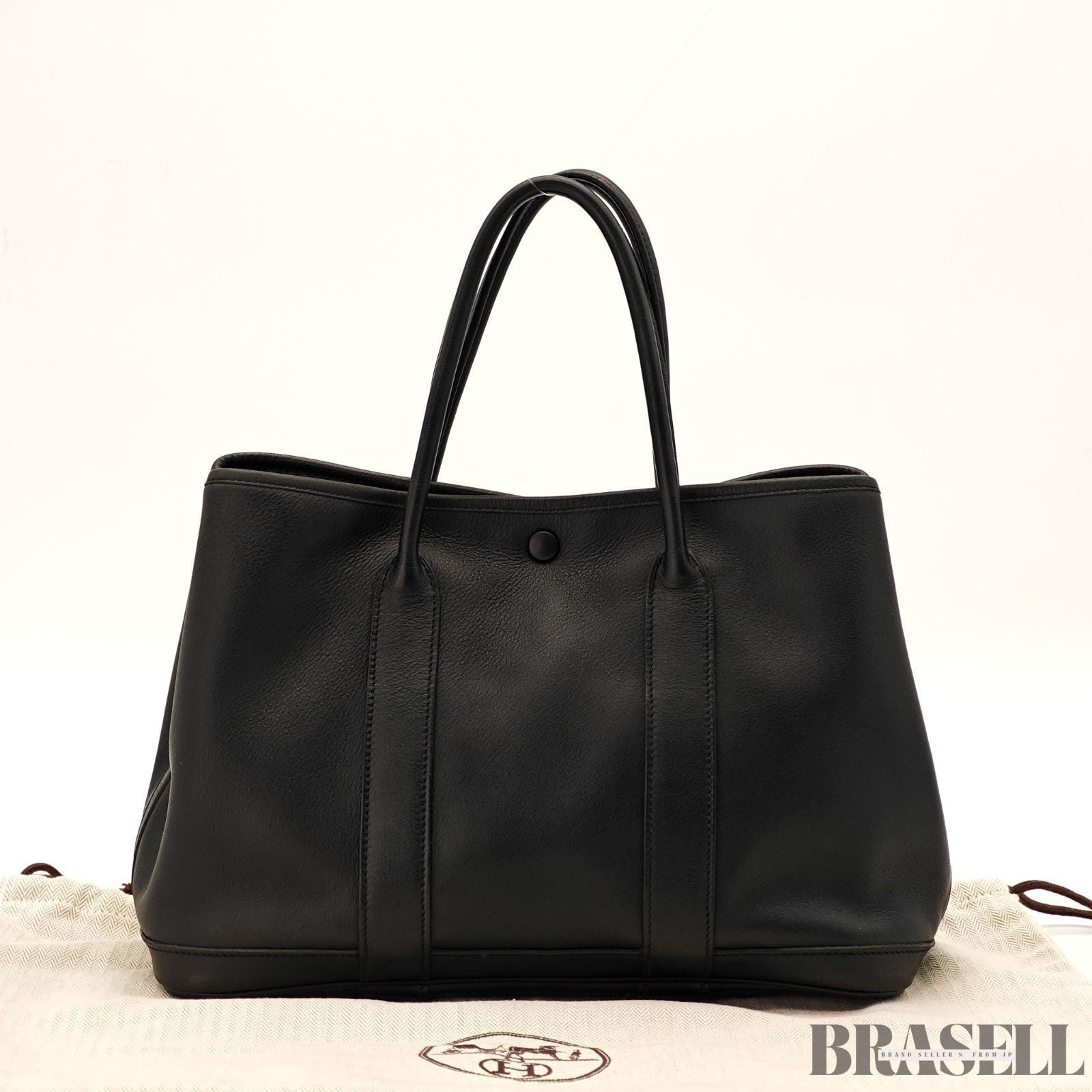 HERMES Garden Party TPM Noir Swift Leather Ginza Limited Edition Handbag Black