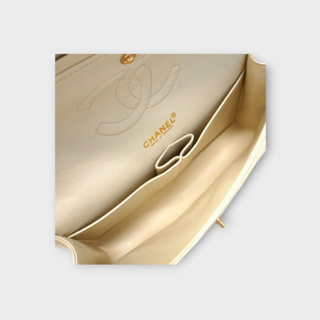 CHANEL MATRASSE W chain shoulder bag Lamb skin white with champagne gold hardwar