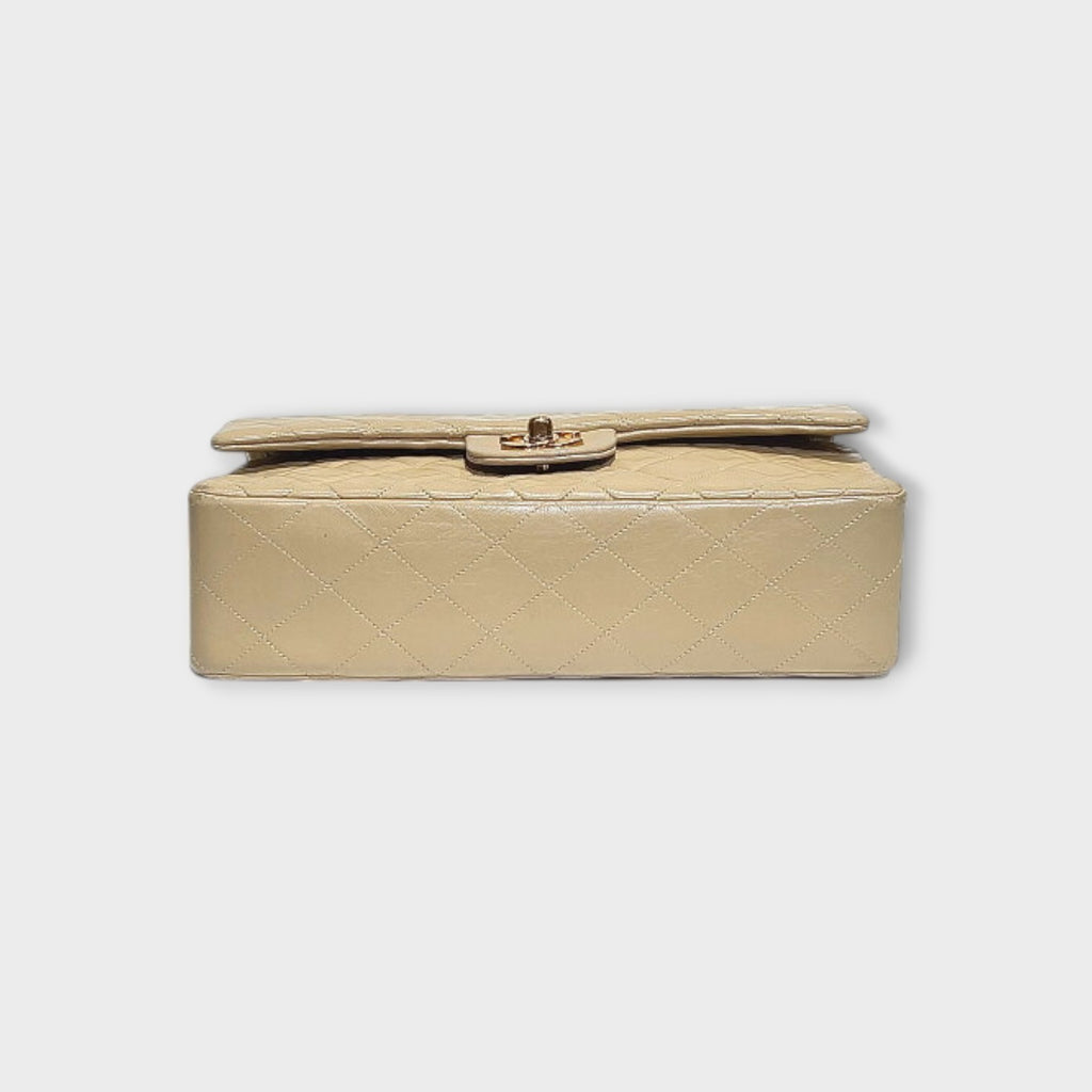 Chanel Classic Double Flap Bag 25 Beige Lambskin with Chain Strap and CC Logo【B】