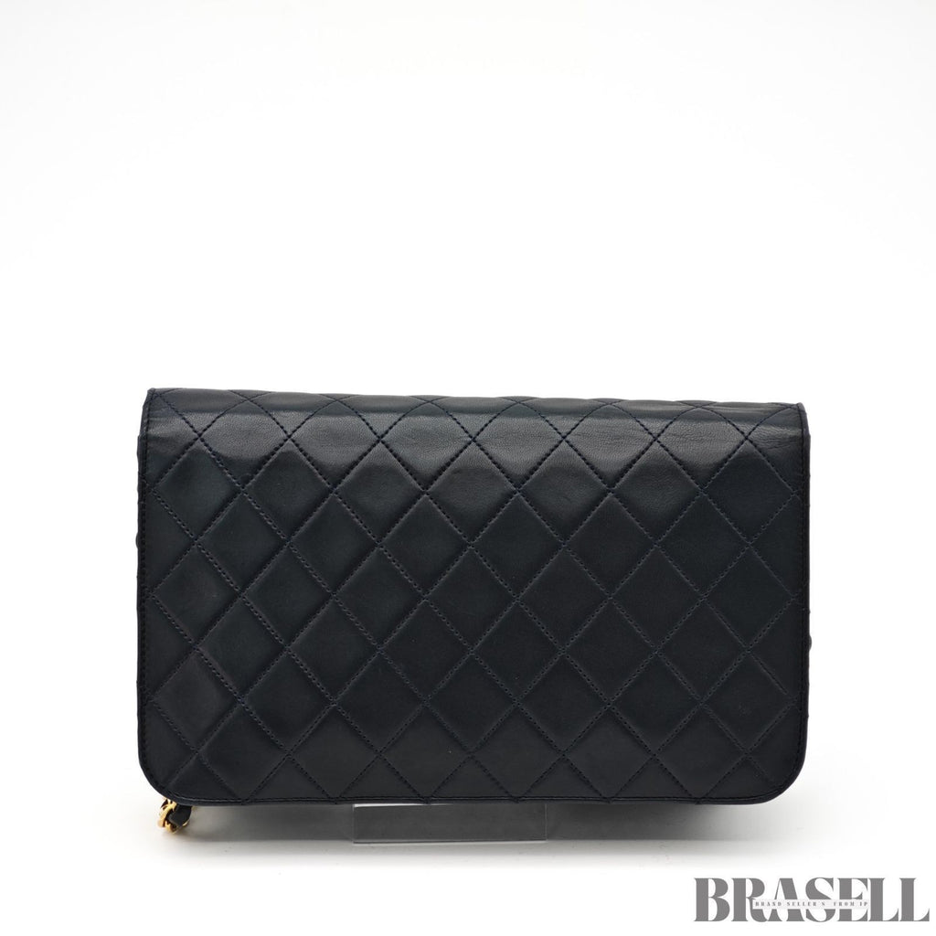 CHANEL Matelassé Full Flap Push Lock Shoulder Bag Chain Small Black Lambskin