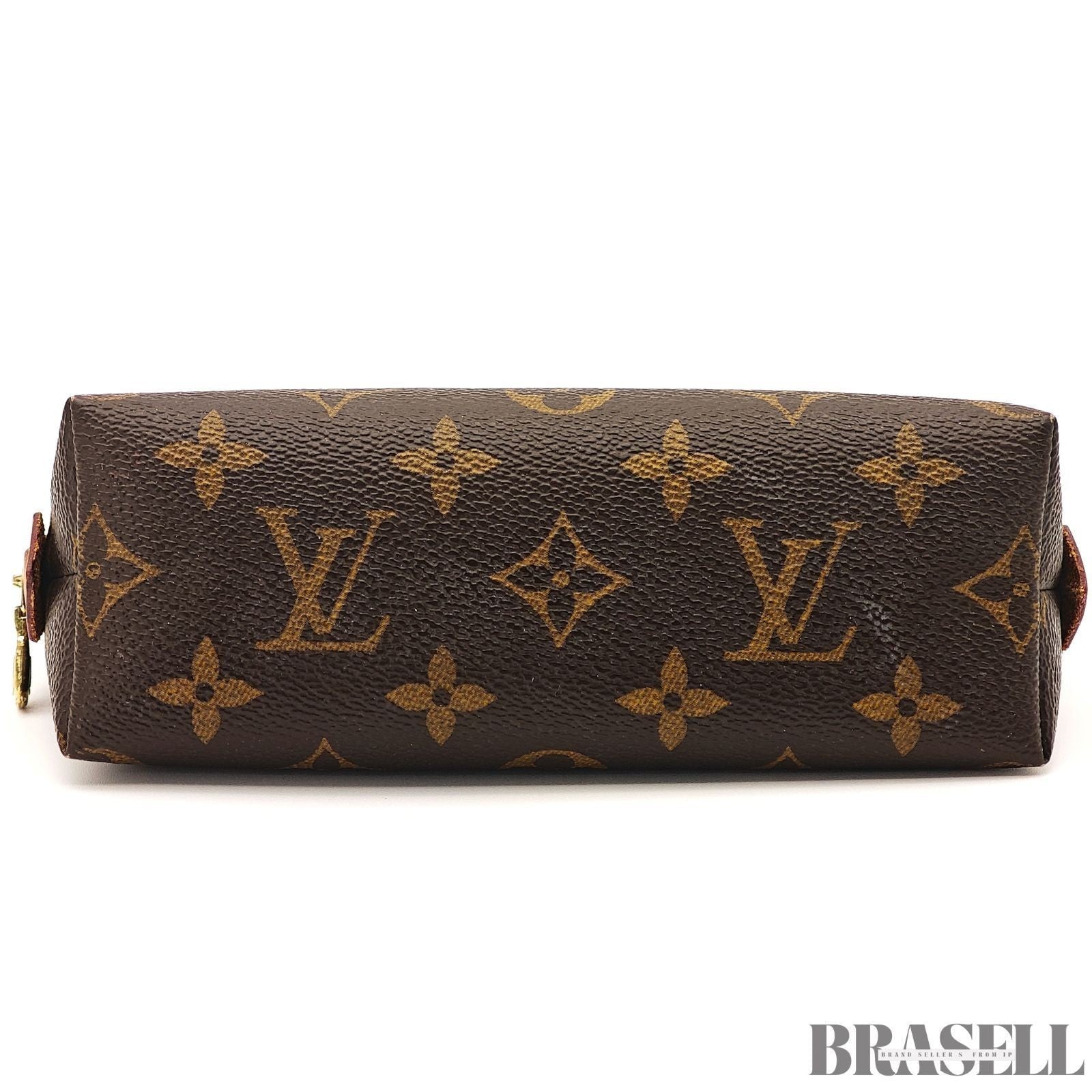LOUIS VUITTON Logo Pochette Cosmetic PM Pouch Monogram Leather Brown M47515