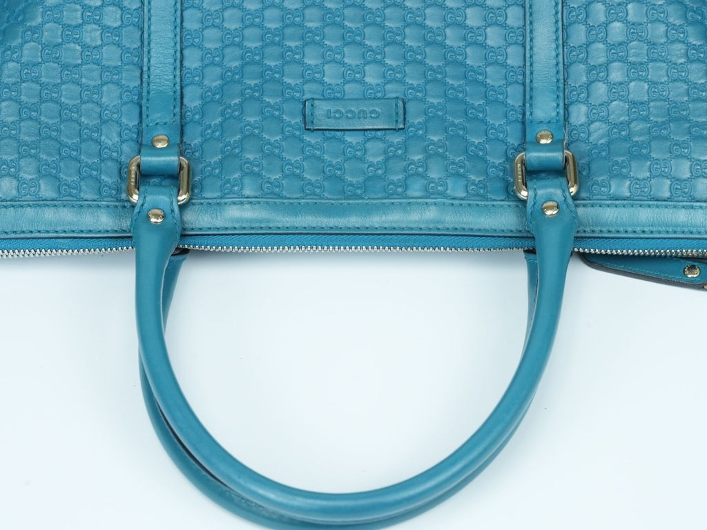 GUCCI Microguccissima GG Pattern Leather Tote Bag Emerald Blue