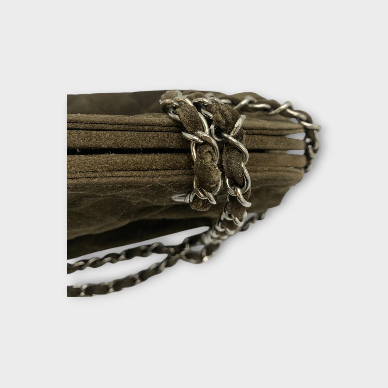 CHANEL Coco Mark Matelassé Suede Chain Shoulder Bag Brown Silver Hardware 【B】