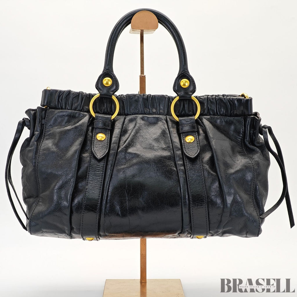 Miu Miu Gathered Handbag RT0383 2-Way Shoulder Bag Black