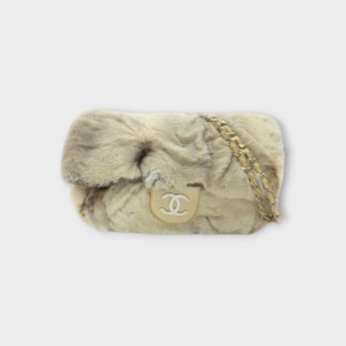 CHANEL Fur and Chain Shoulder Bag, Ivory with Silver Hardware 2007