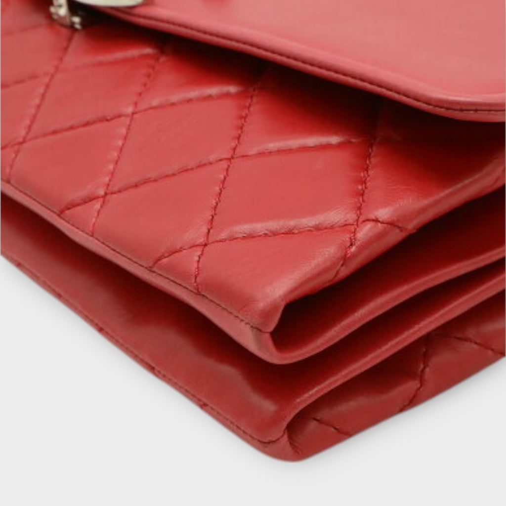 CHANEL Hamptons Coco Mark Chain Shoulder Bag Lambskin Leather Red