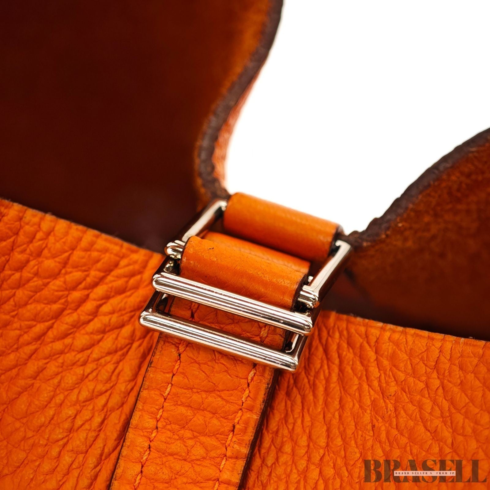 HERMES Picotin Lock MM Tote Bucket Bag Handbag Leather Orange Taurillon Clemence