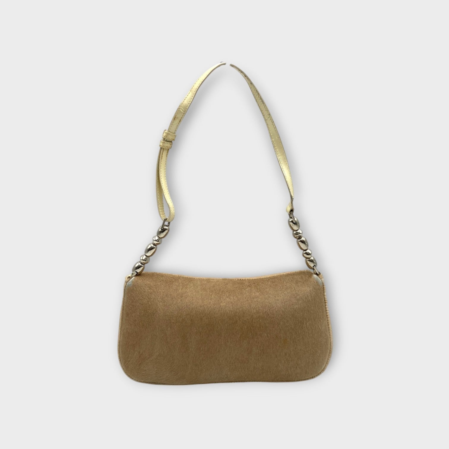 Dior Handbag Tote Bag Beige Haircalf Leather PVC Malice Pearl Magnet 【B】