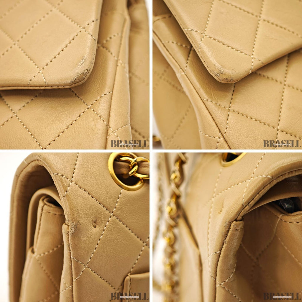 CHANEL Matelasse 25 Double Flap Lambskin 2-Way Shoulder Bag Beige Women's