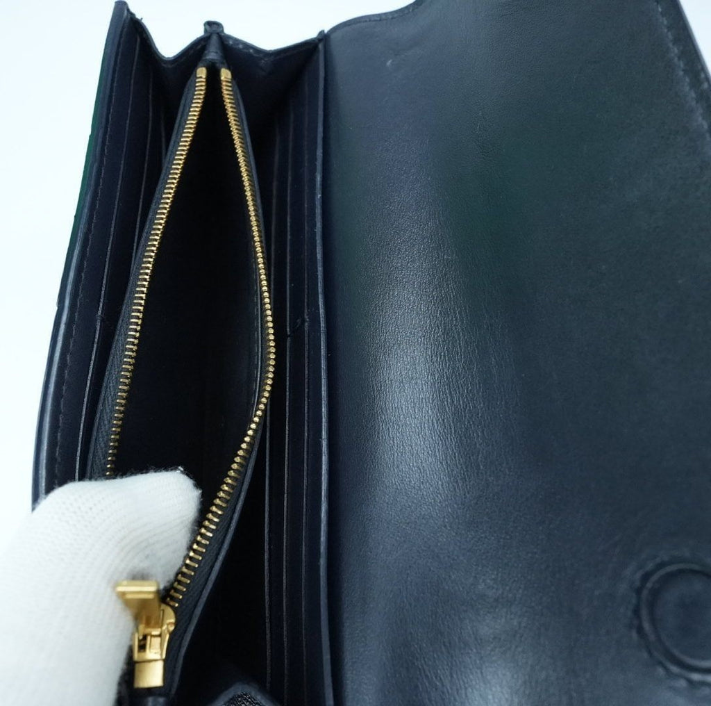BOTTEGA VENETA Cassette Intrecciato Navy Long Wallet with Built-in IC Chip