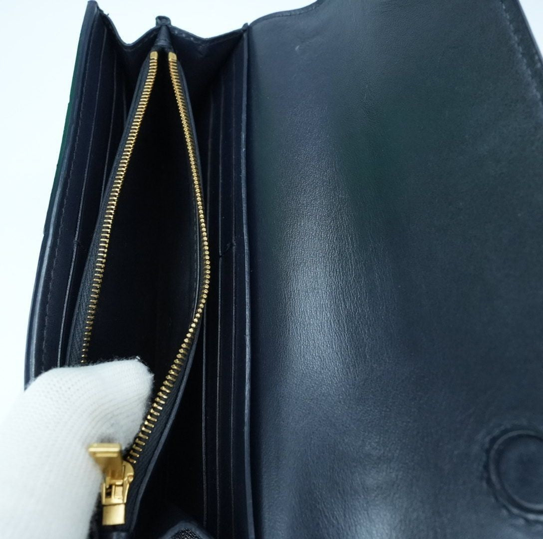 BOTTEGA VENETA Cassette Intrecciato Navy Long Wallet with Built-in IC Chip