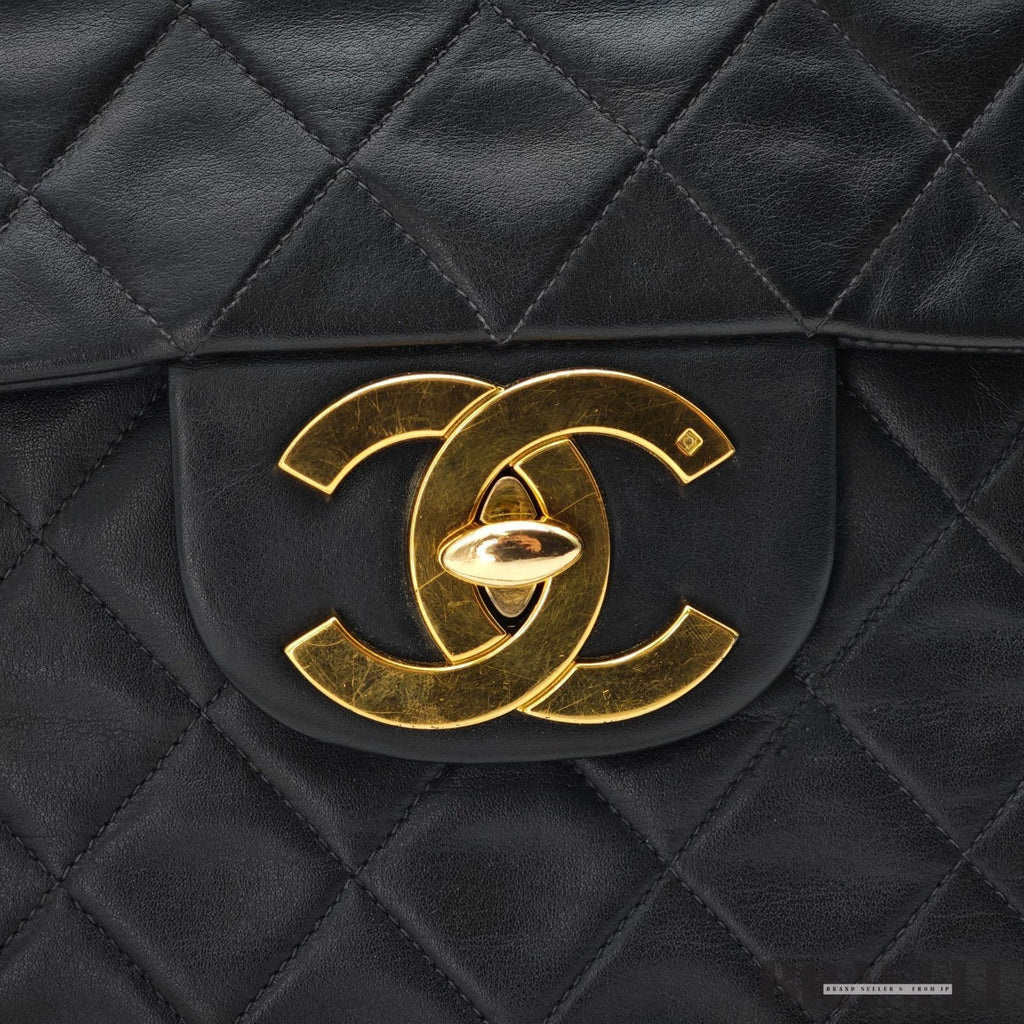 CHANEL Maxi Jumbo Matelasse Lambskin Flap Bag Black Quilted Shoulder Bag Women
