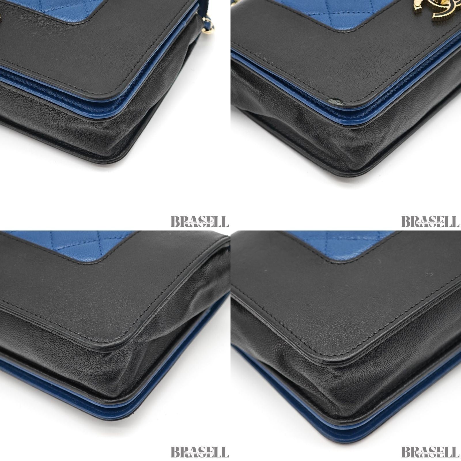 CHANEL CC Chain Wallet Shoulder Bag Black Blue Women's with Guarantee Card
