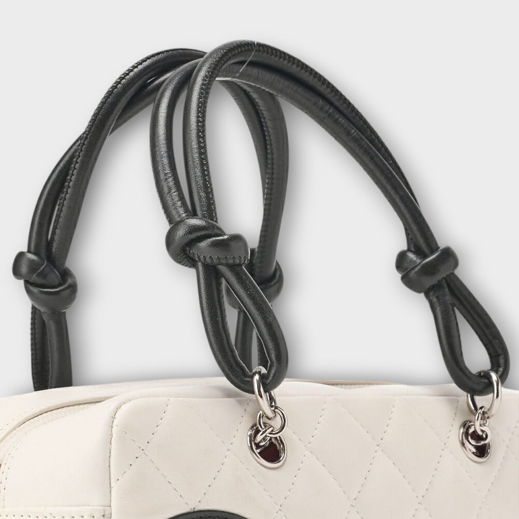 CHANEL Cambon Line Calfskin Mini Tote Bag in White and Black