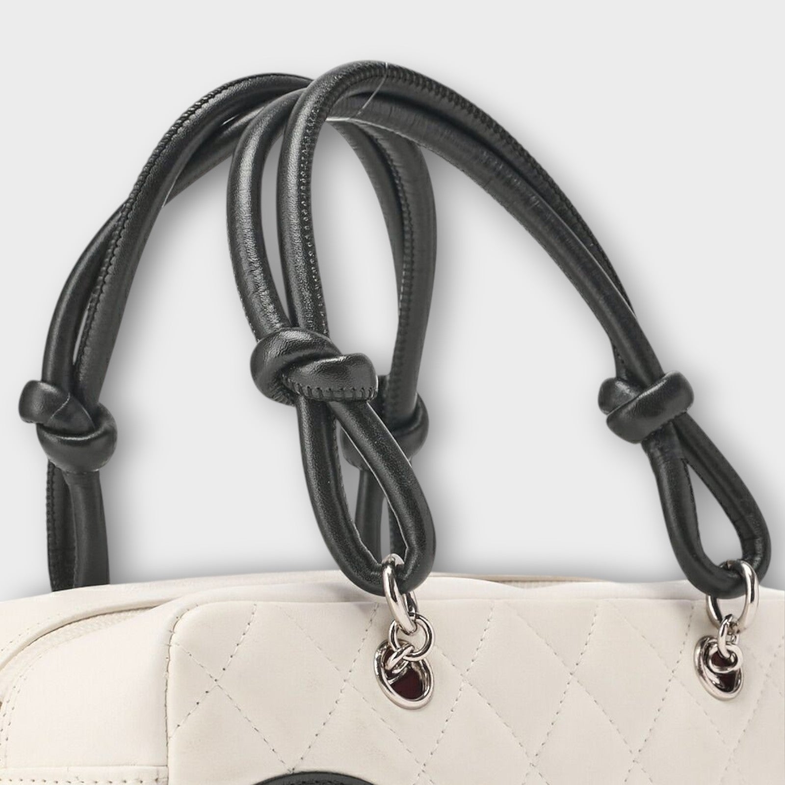 CHANEL Cambon Line Calfskin Mini Tote Bag in White and Black