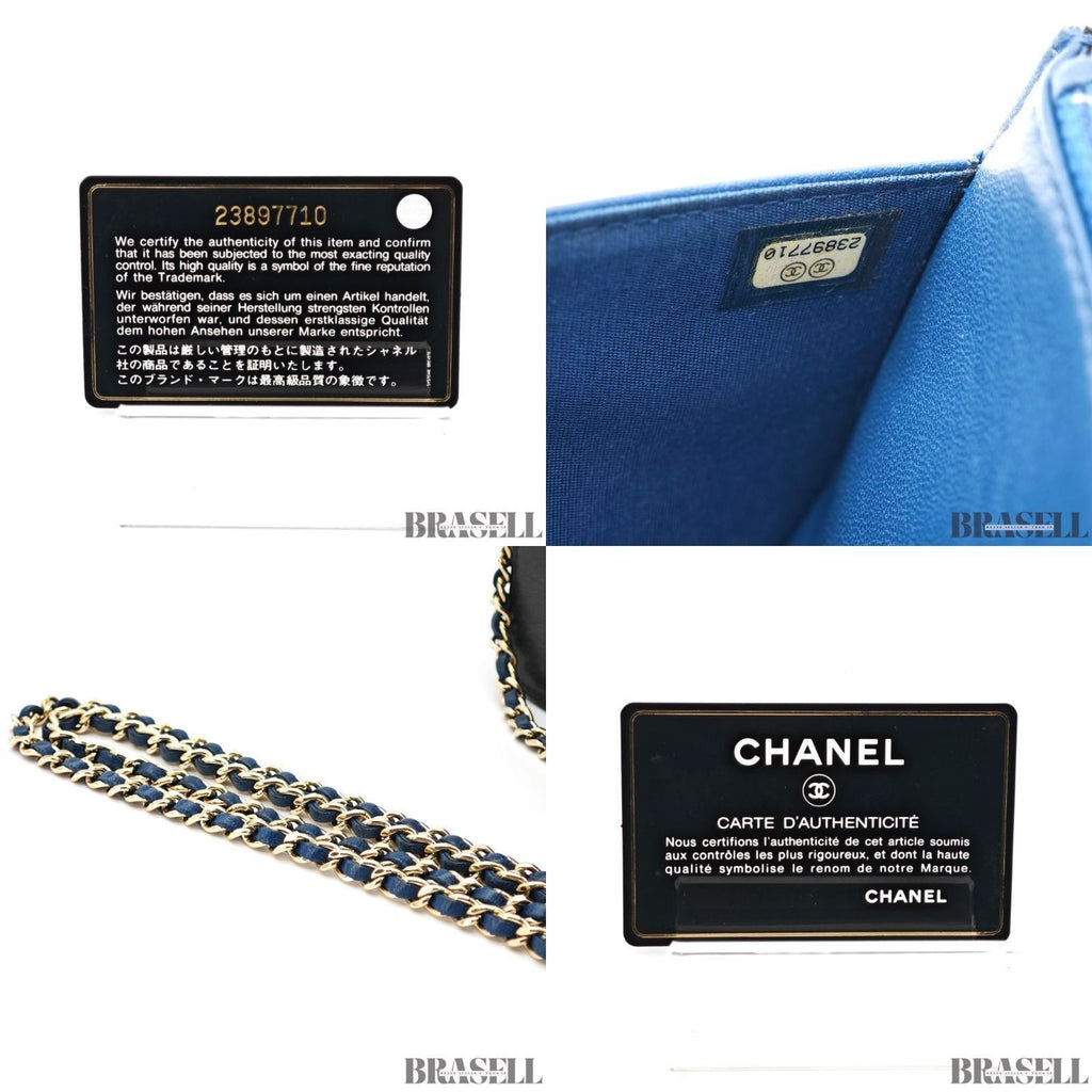 CHANEL CC Chain Wallet Shoulder Bag Black Blue Women's with Guarantee Card