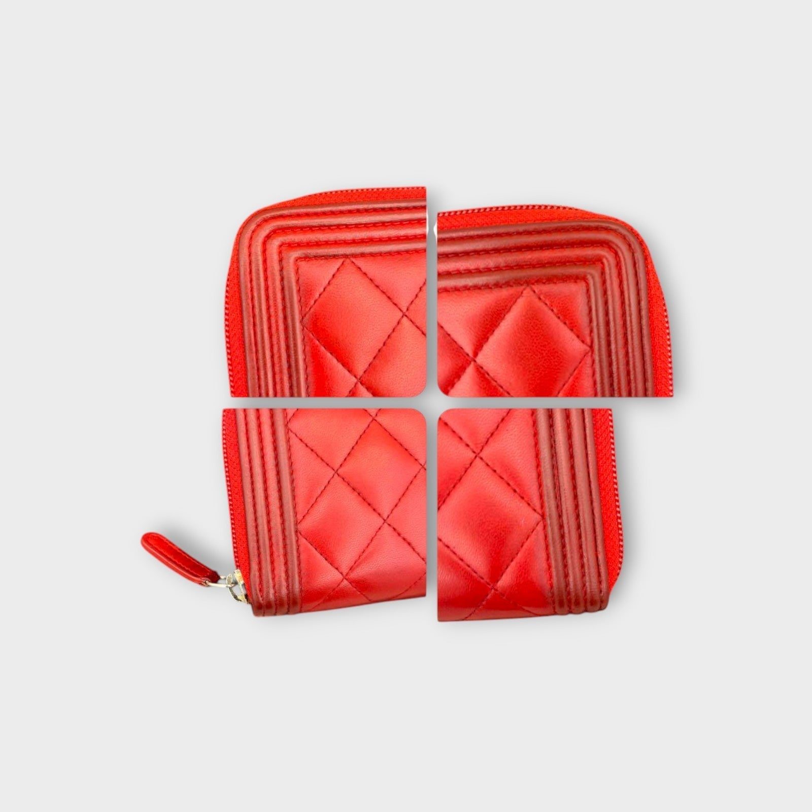CHANEL Boy Chanel Long Wallet Round Zipper Red