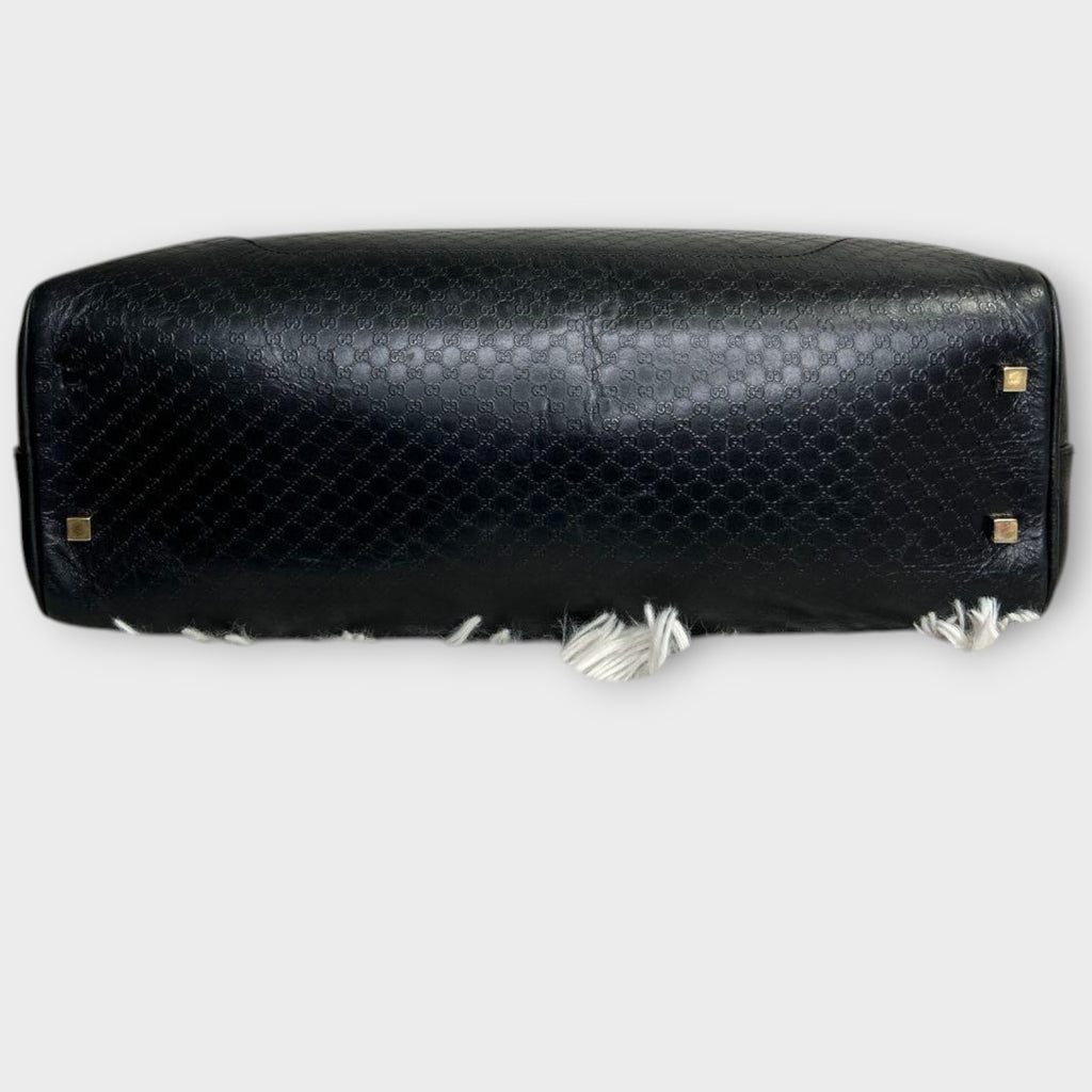 GUCCI Mini Boston Bag Handbag Logo Microguccissima Black Leather