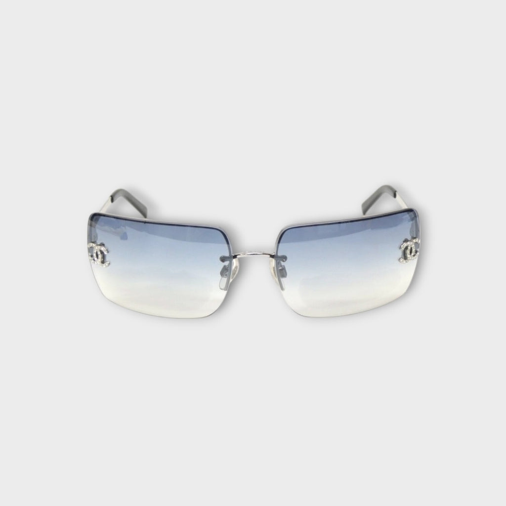 CHANEL 4092-B Blue Gradient Sunglasses Coco Mark 62□15-120 Rhinestone 【A】