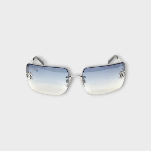 CHANEL 4092-B Blue Gradient Sunglasses Coco Mark 62□15-120 Rhinestone 【A】