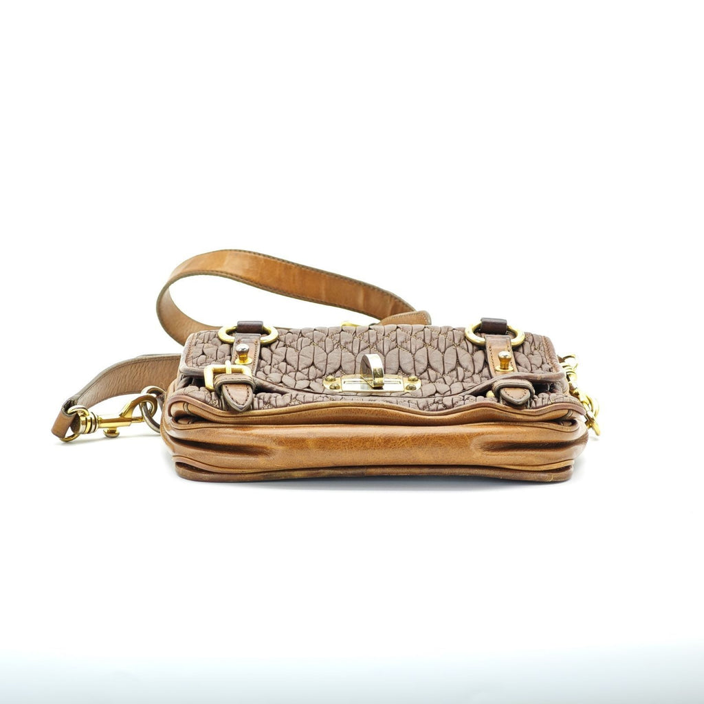 MIU MIU Nappa Croquet Matelassé Shoulder Bag Brown Unisex