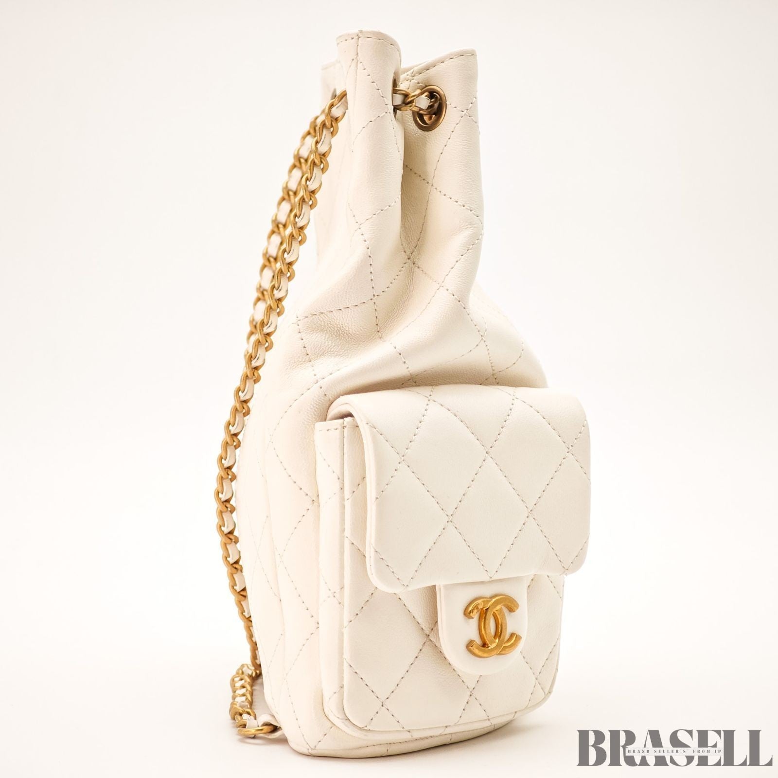 Chanel Matelassé Chain Backpack White Rucksack Bag Gold Hardware Women