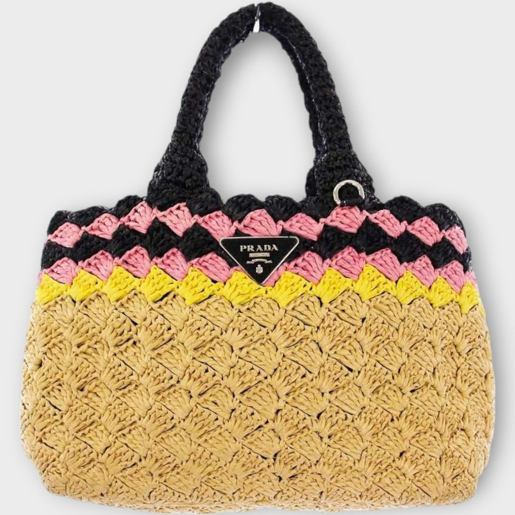 PRADA Canapa Raffia Basket Bag Tote Bag Handbag Beige 1BG889