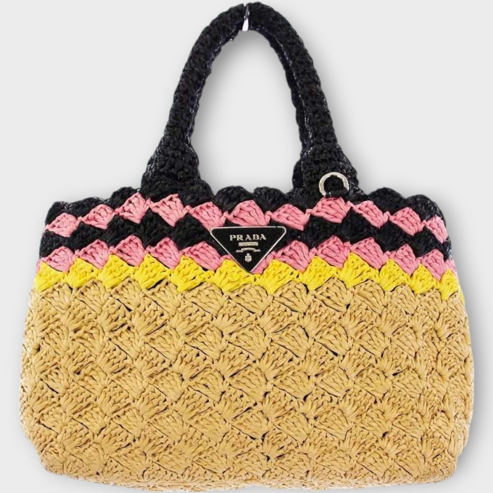 PRADA Canapa Raffia Basket Bag Tote Bag Handbag Beige 1BG889