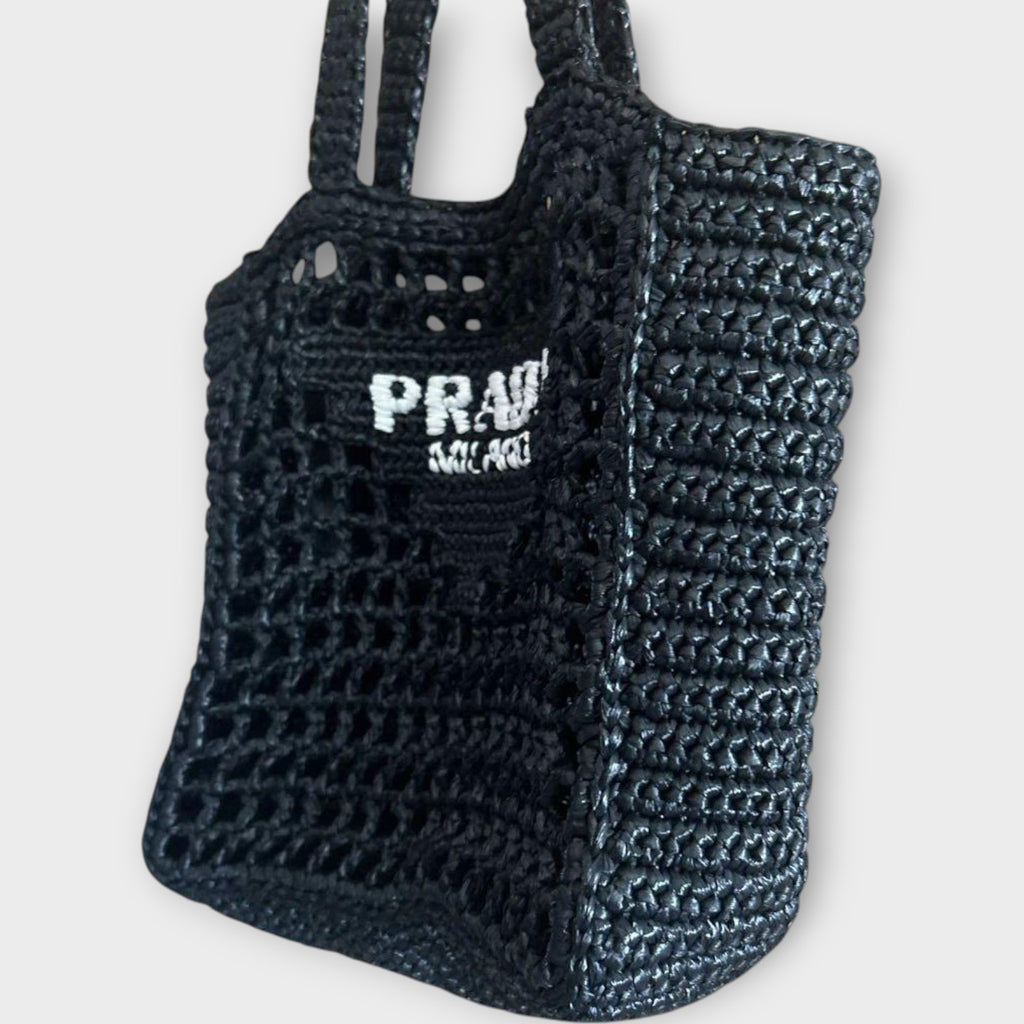 PRADA Logo Crochet Black Tote Bag