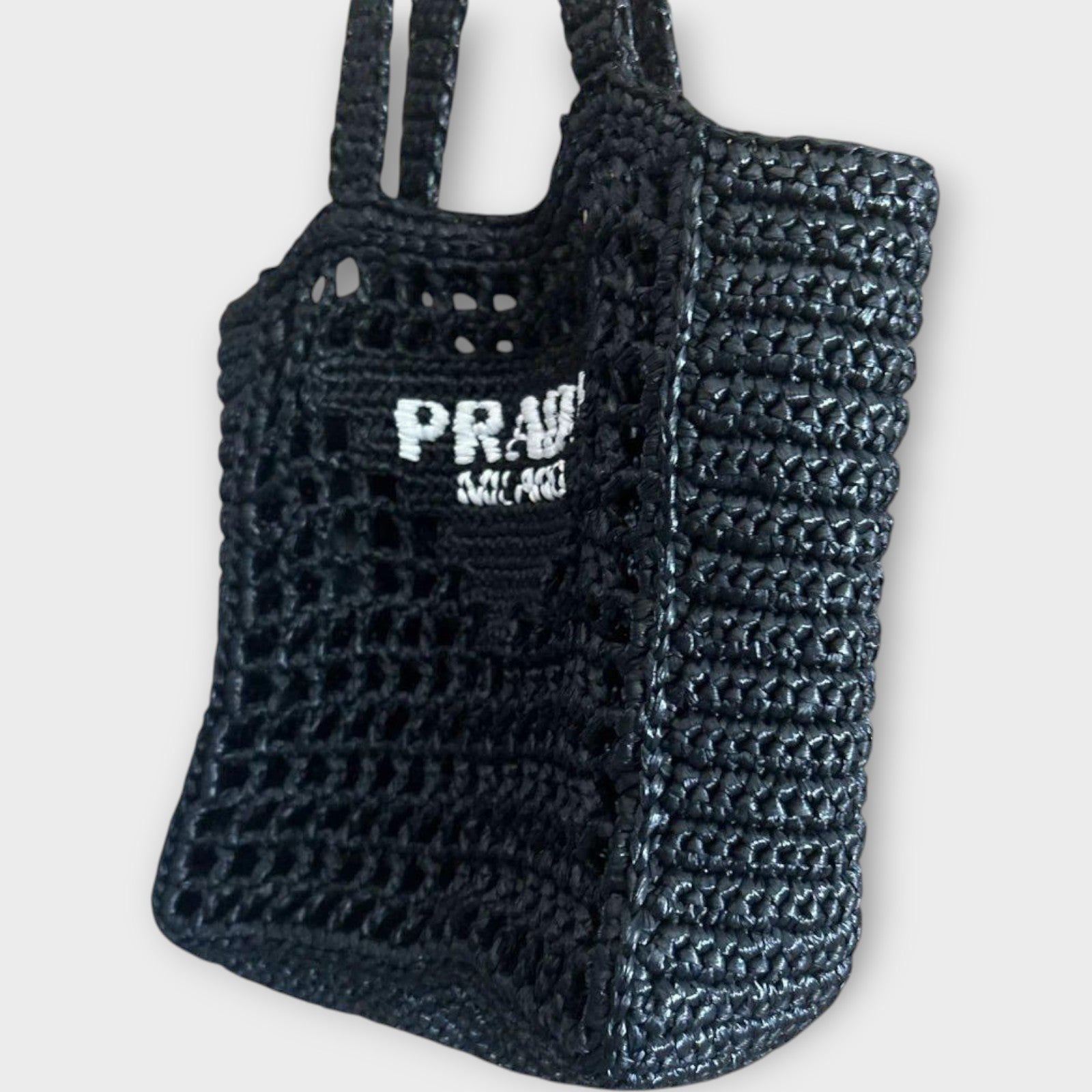 PRADA Logo Crochet Black Tote Bag