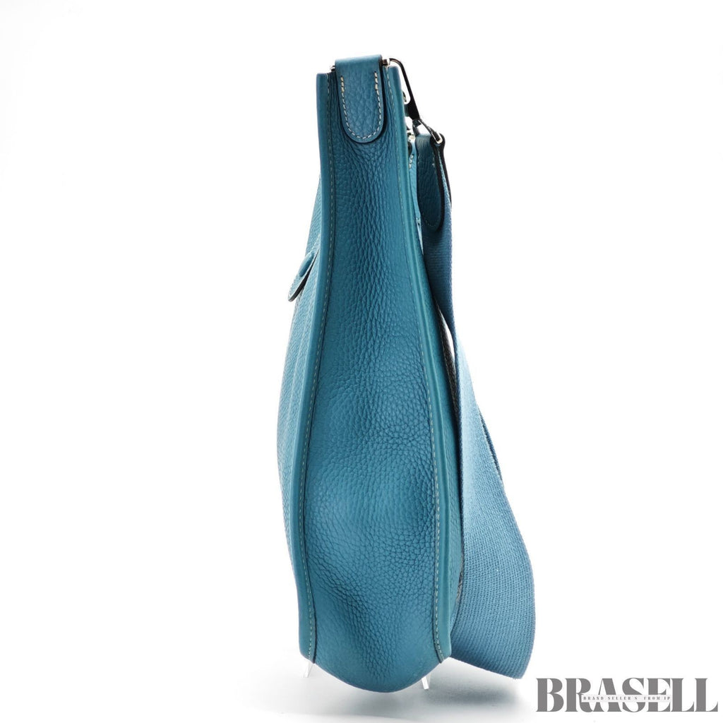 HERMES Evelyn GM 1 Punching H Logo Shoulder Bag Taurillon Clemence Blue Jean